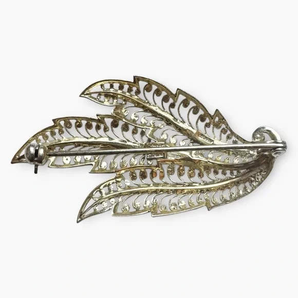 ALICE CAVINESS Vintage Germany Sterling Silver Filigree Leaf Brooch, Signed